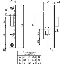 Serrure monopoint à larder profil étroit pêne dormant seul petit coffre Série 14 largeur 46mm - - F114460000^Metalux Discount