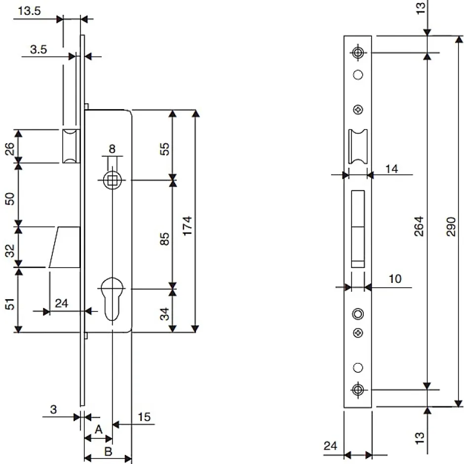 Serrure monopoint à larder profil étroit pêne dormant demi-tour ELECTA axe 25mm - - 781251B^Iseo New