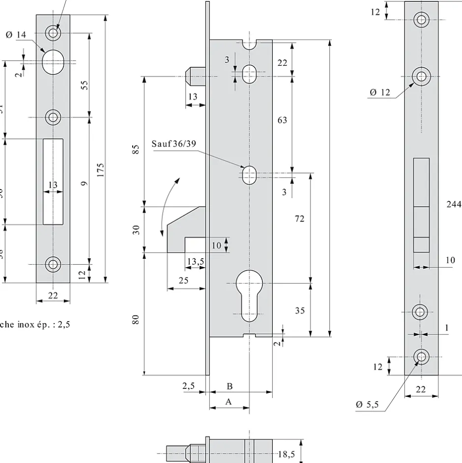 Serrure monopoint pêne crochet à bascule 45mm - STREMLER - 2562.45.0-Stremler Assa Abloy New