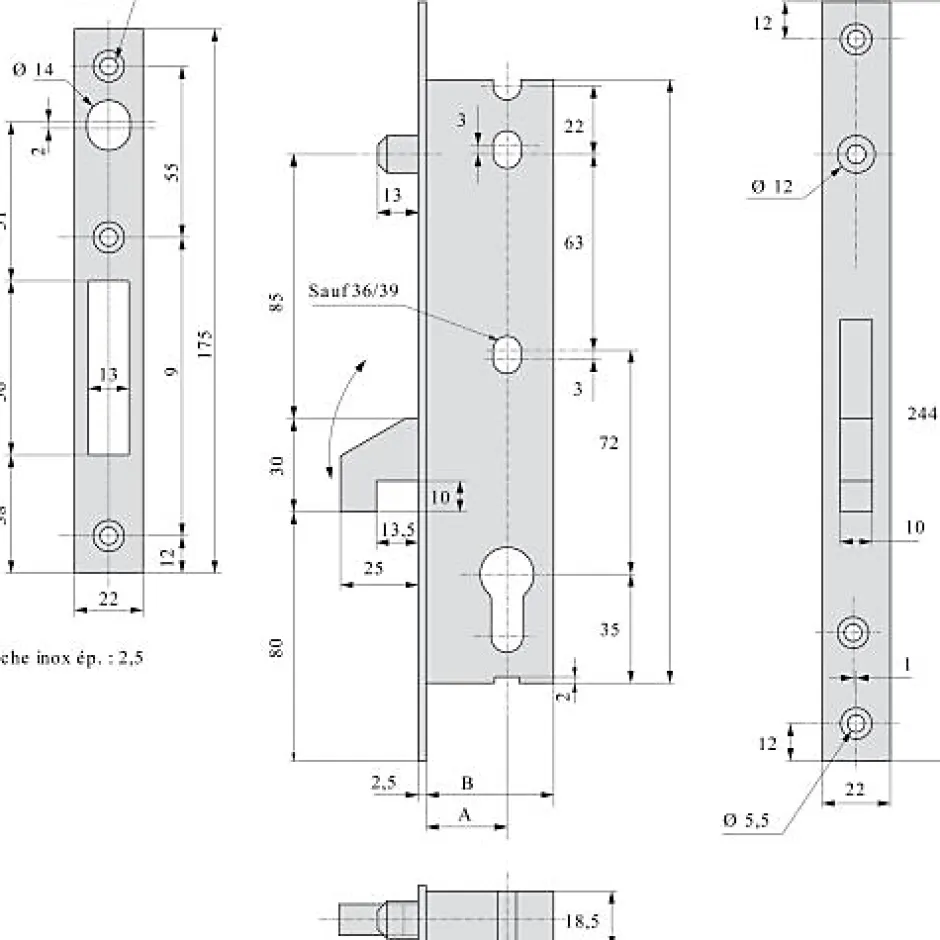 Serrure monopoint pêne crochet à bascule 45mm - STREMLER - 2562.45.0-Stremler Assa Abloy New