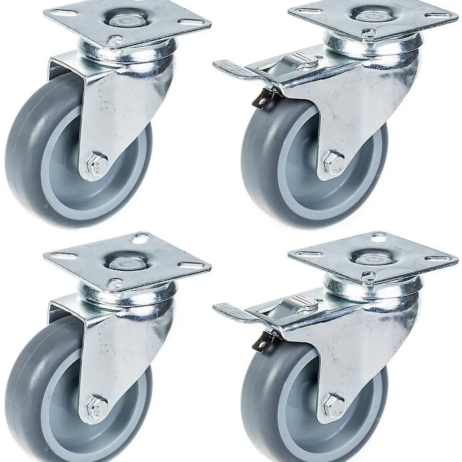 Set de 4 - 75mm GREY RUBBER SWIVEL CASTOR 70Kg (2pc) & 75mm GREY RUBBER BRAKE CA^Parnells Hot