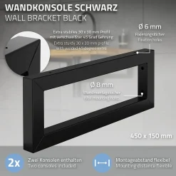 Set de 2x consoles murales support d'étagères en acier noir mat 450x150x30 mm-Ml-Design Best