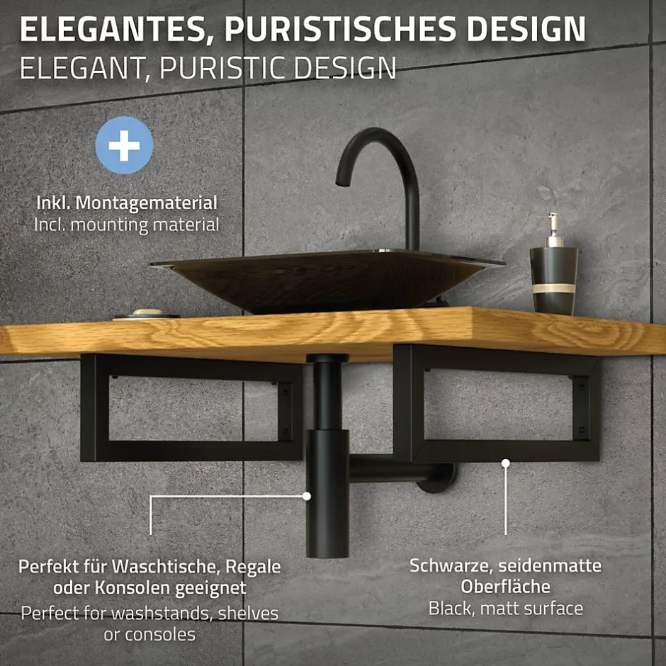 Set de 2x consoles murales support d'étagères en acier noir mat 450x150x30 mm-Ml-Design Best