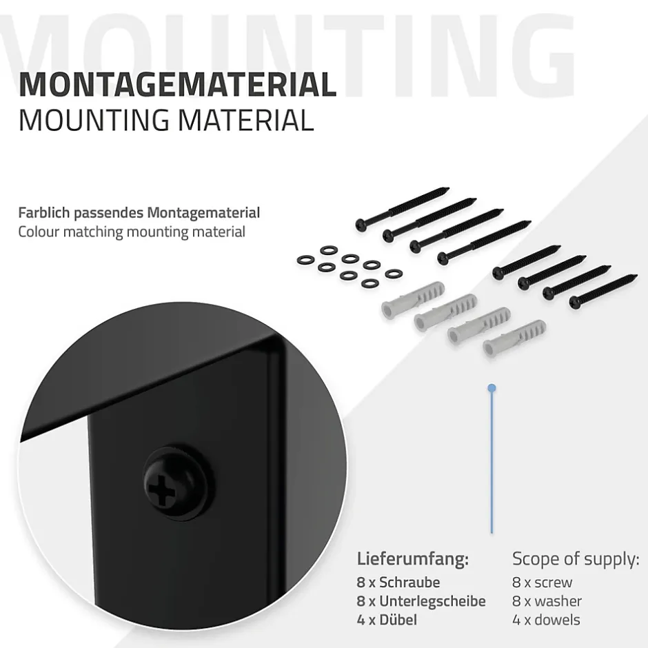 Set de 2x consoles murales support d'étagères en acier noir mat 450x150x30 mm-Ml-Design Best