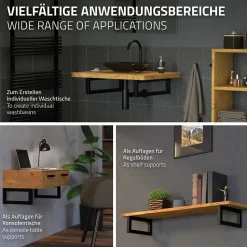 Set de 2x consoles murales support d'étagères en acier noir mat 500x150x30 mm-Ml-Design Sale