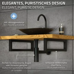 Set de 2x consoles murales support d'étagères en acier noir mat 500x150x30 mm-Ml-Design Sale