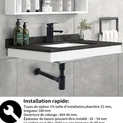Siphon de Lavabo avec Bonde Pop Up Universel Noir Mat en Acier Inox et Laiton pour Salle de Bain-Homelody