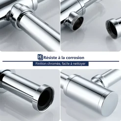 Siphon de Lavabo en Acier Inox Hauteur Reglable Set de Siphon G1 1 4 pour Vasque et Lavabo-Homelody Outlet