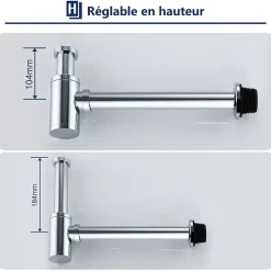 Siphon de Lavabo en Acier Inox Hauteur Reglable Set de Siphon G1 1 4 pour Vasque et Lavabo-Homelody Outlet