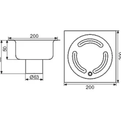 Siphon de sol Netdrain Standard - Inox 304 sablée - Platine 200 x 200 mm - Sortie verticale DN63 mm - PMR^ACO Clearance