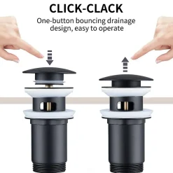 Siphon noir à clapet avec trop-plein, adapté aux lavabos et éviers-Homelody Online