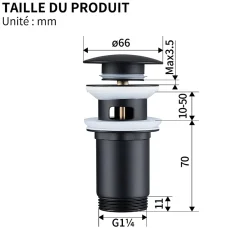 Siphon noir à clapet avec trop-plein, adapté aux lavabos et éviers-Homelody Online