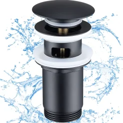 Siphon noir à clapet avec trop-plein, adapté aux lavabos et éviers-Homelody Online