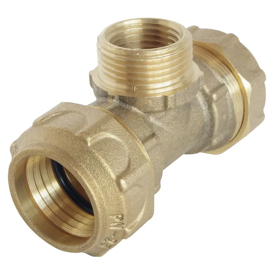 - Raccord laiton Té Mâle 3/4 au centre Serrage Extérieur pour tube PE diam 25 mm-Somatherm for you Online