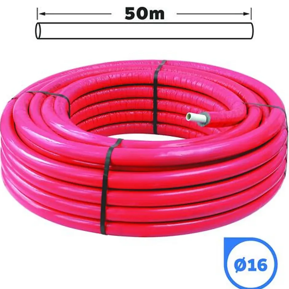 - Tube multicouche D16 isolé rouge en couronne 50m - Isolant 8mm-Somatherm for you Sale