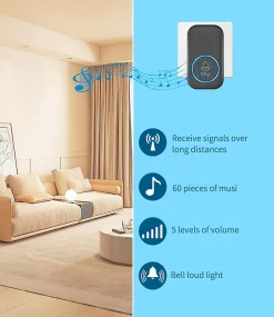 Sonnette d'entrée sans fil de 300 m avec 60 mélodies, 5 niveaux de volume et affichage LED^Deko Clearance