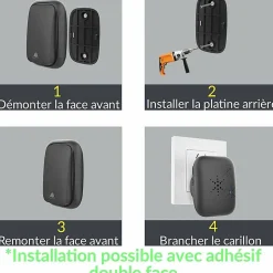 Sonnette d'extérieur sans fil sans batterie, étanche IP 68, humidité de la neige et de la pluie, noir-Deko Best