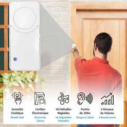 Sonnette cinétique easy - Portée 100m-Fishtec Outlet