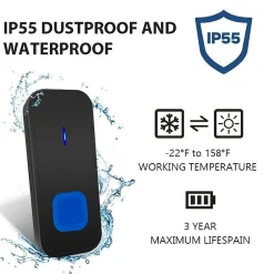 Sonnette électronique étanche IP55, portée de 300 m, 55 mélodies, 5 niveaux de volume - Noir^Deko New