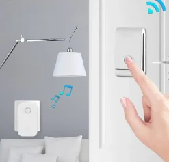 Sonnette électronique étanche à 200 m, 1 récepteur de sonnette enfichable avec 1 émetteur cinétique-Deko New