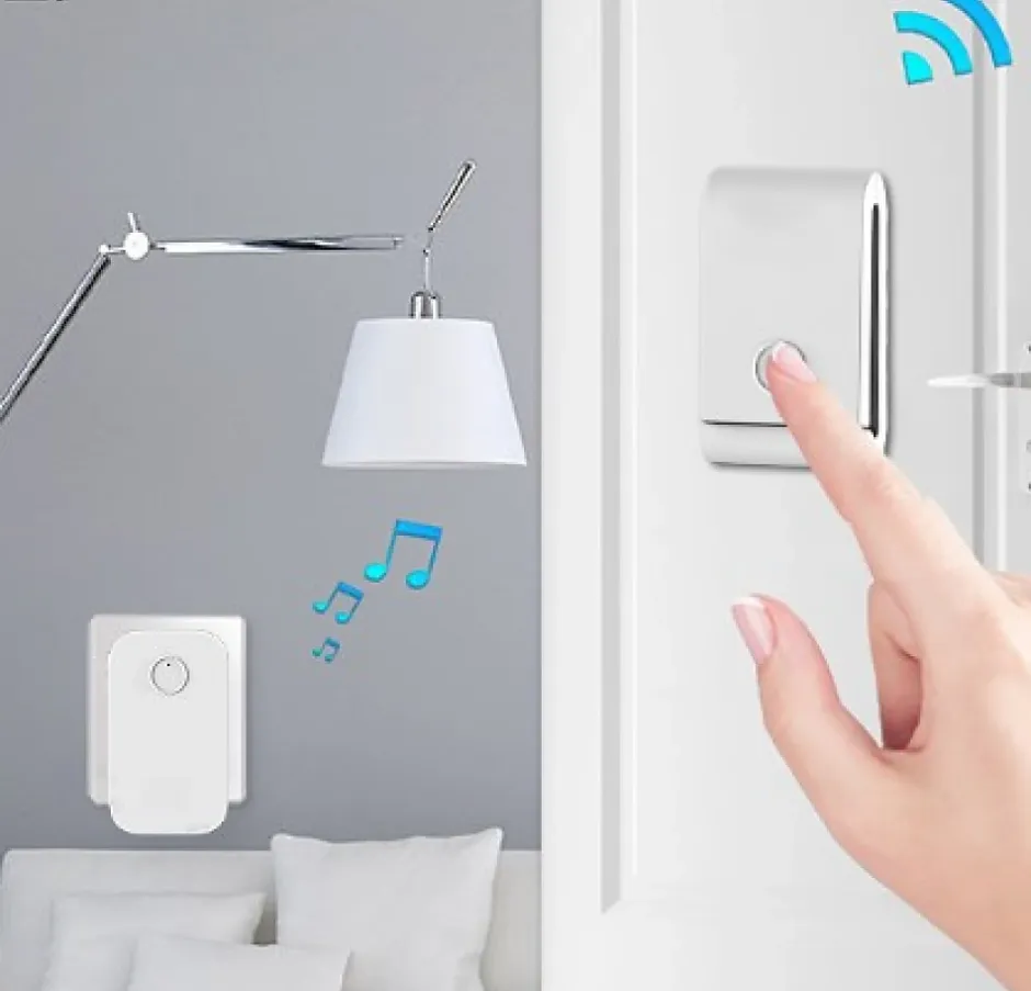 Sonnette électronique étanche à 200 m, 1 récepteur de sonnette enfichable avec 1 émetteur cinétique-Deko New