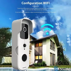 Sonnette portier HD app tuya smart life autonome sans fils alerte direct smartphone, vision nocture carillon fourni-Somlife Sale