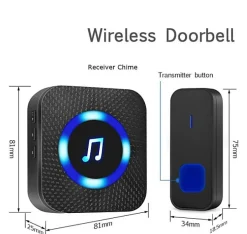 Sonnette sans fil, sonnette à distance 300m sonnette électronique étanche, kit de sonnette avec récepteur enfichable, noire^Deko