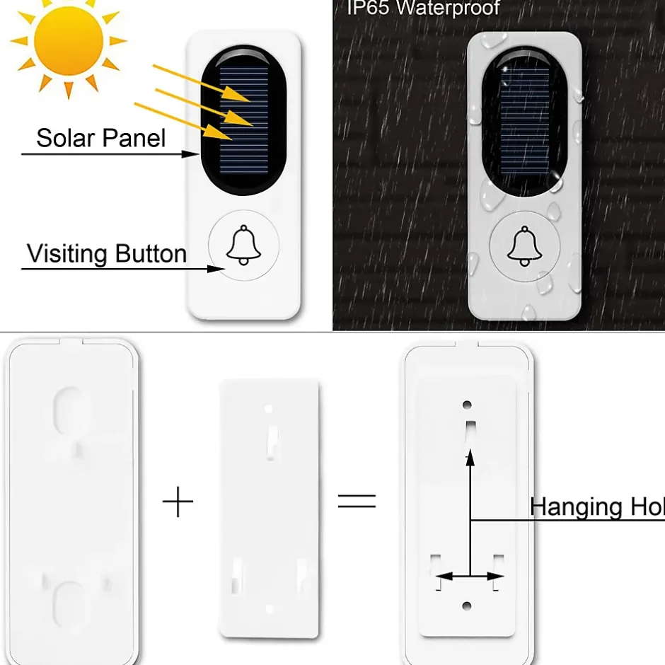 Sonnette sans fil Sonnette solaire électronique sans fil, blanche^Deko Online