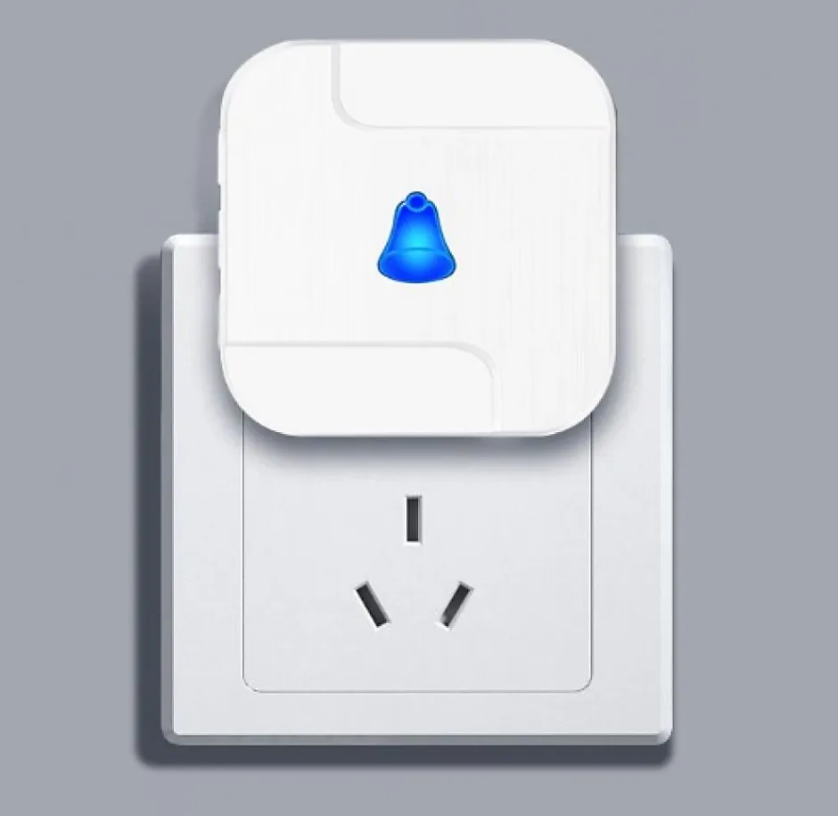 Sonnette sans fil étanche avec émetteur extérieur à piles et récepteur intérieur, 55 sonneries, blanc^Deko New