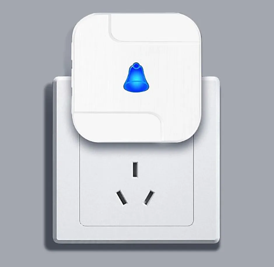 Sonnette sans fil étanche avec émetteur extérieur à piles et récepteur intérieur, 55 sonneries, blanc^Deko New