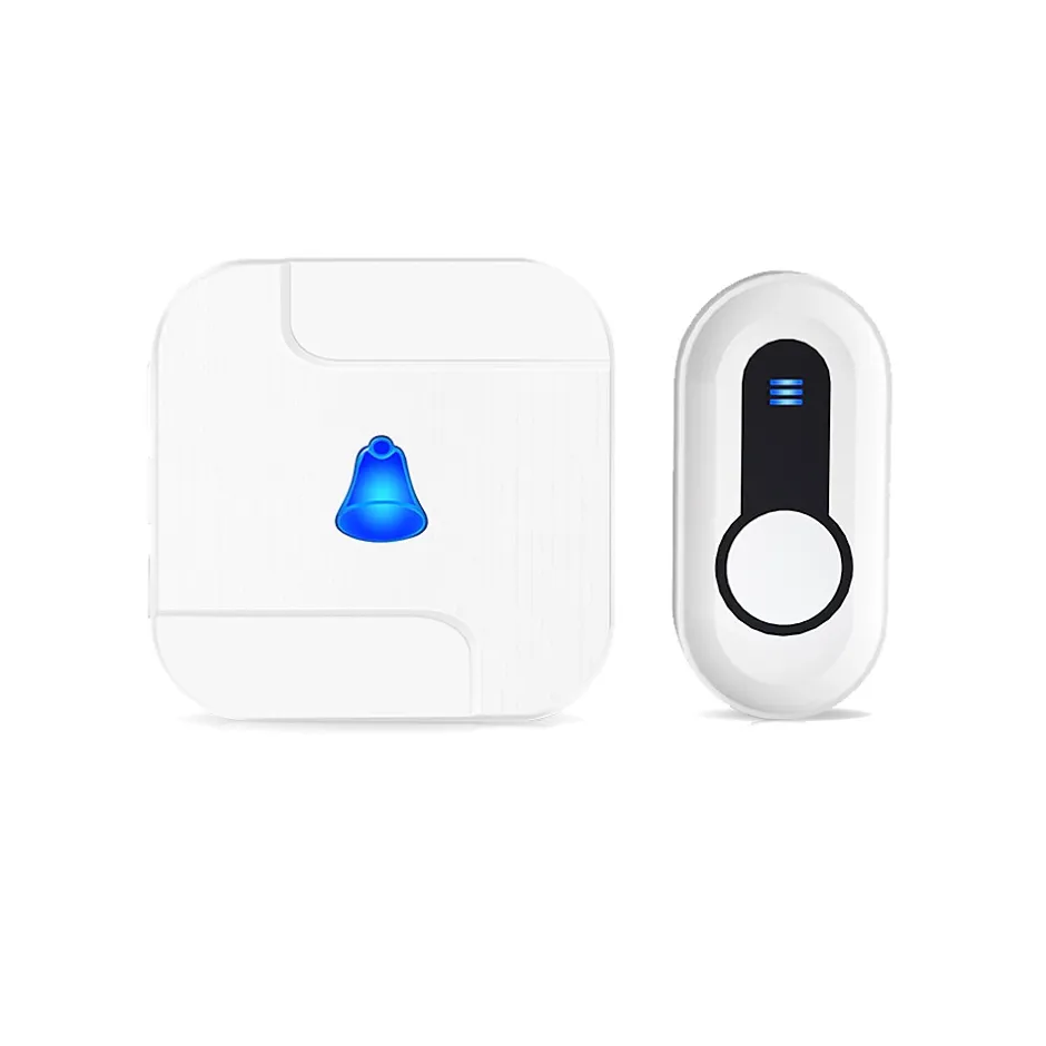 Sonnette sans fil étanche avec émetteur extérieur à piles et récepteur intérieur, 55 sonneries, blanc^Deko New