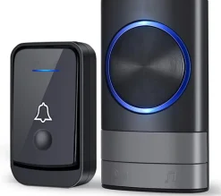 Sonnette sans fil, étanche IP44, portée 400 m, 52 mélodies, 4 niveaux de volume, voyant LED bleu (noir)-Deko Outlet