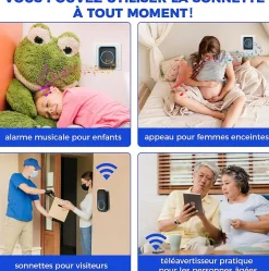 Sonnette sans fil étanche - Portée 300 m - 60 mélodies - Pour jardin, maison, bureau^Deko Clearance