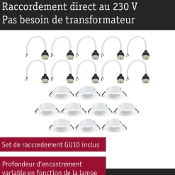 Spot encastré Kit de 10 fixe rond 90mm GU10 max. 10x10W 230V gradable Blanc-Paulmann Discount