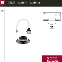 Spot encastré Kit de 10 fixe rond 90mm GU10 max. 10x10W 230V gradable Noir-Paulmann Outlet