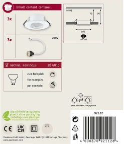 Spot encastré Kit de 3 fixe rond 90mm GU10 max. 3x10W 230V gradable Blanc^Paulmann Hot