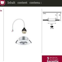 Spot encastré Kit de 3 fixe rond 90mm GU10 max. 3x10W 230V gradable Chrome mat^Paulmann Outlet