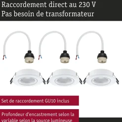 Spot encastré Kit de 3 orientable rond 90mm 30 GU10 max. 3x10W 230V gradable Blanc-Paulmann Clearance