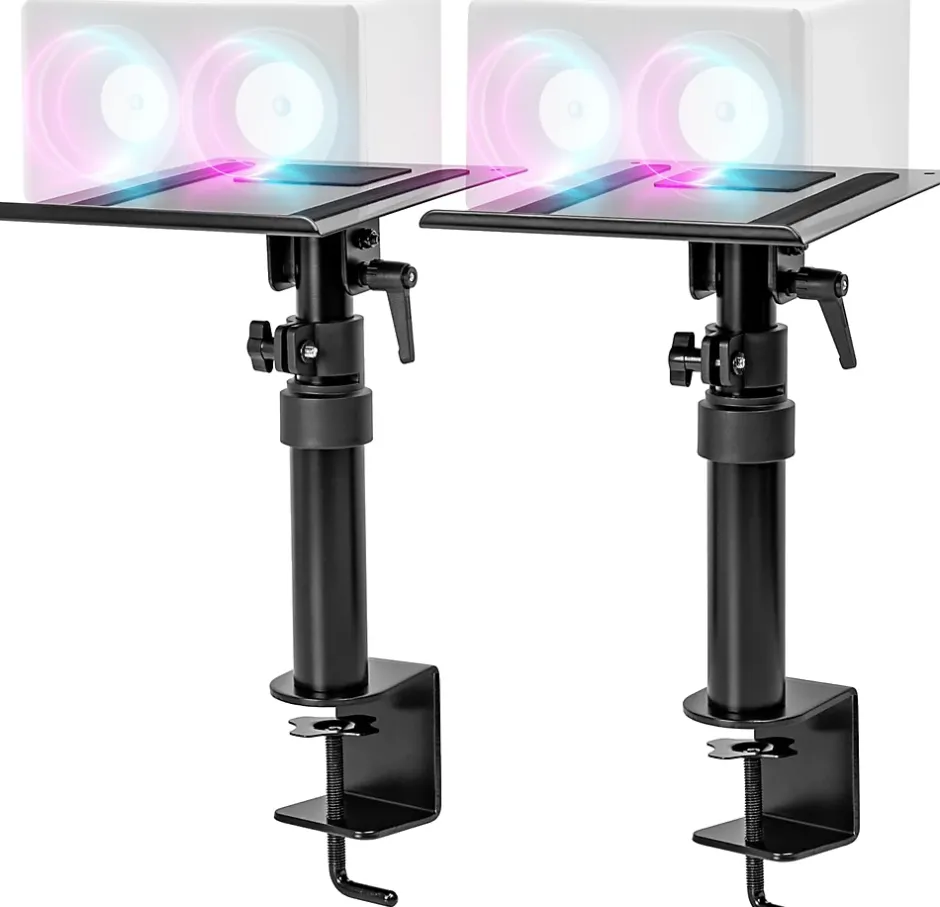 SPS25 2x Supports d'enceintes de bureau Hauteur réglable Inclinable Rotatif Pince de fixation 24 x 20 cm Charge max 5 kg-Duronic Hot