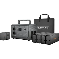 Station d'Energie HE1200 - 1200 W Sinus Pur - 4 EB324 - 648 Wh - Recharge Solaire et AC - Modulaire et Echange a Chaud^Runhood Best