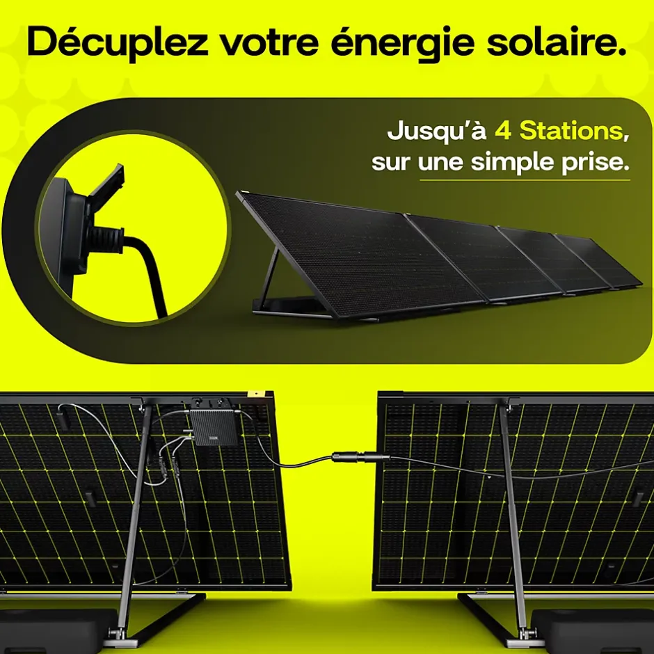 PLAY2, Kit 3 panneaux solaires complet 1380W bifacial, 3 Stations solaire livrées assemblées, installation sol ou mur^Sunology New