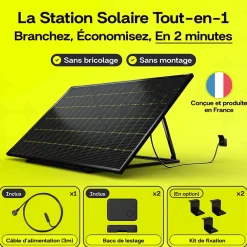 PLAY2, Kit 4 panneaux solaires complet 1840W bifacial, 4 Stations solaire livrées assemblées, Installation sol ou mur-Sunology