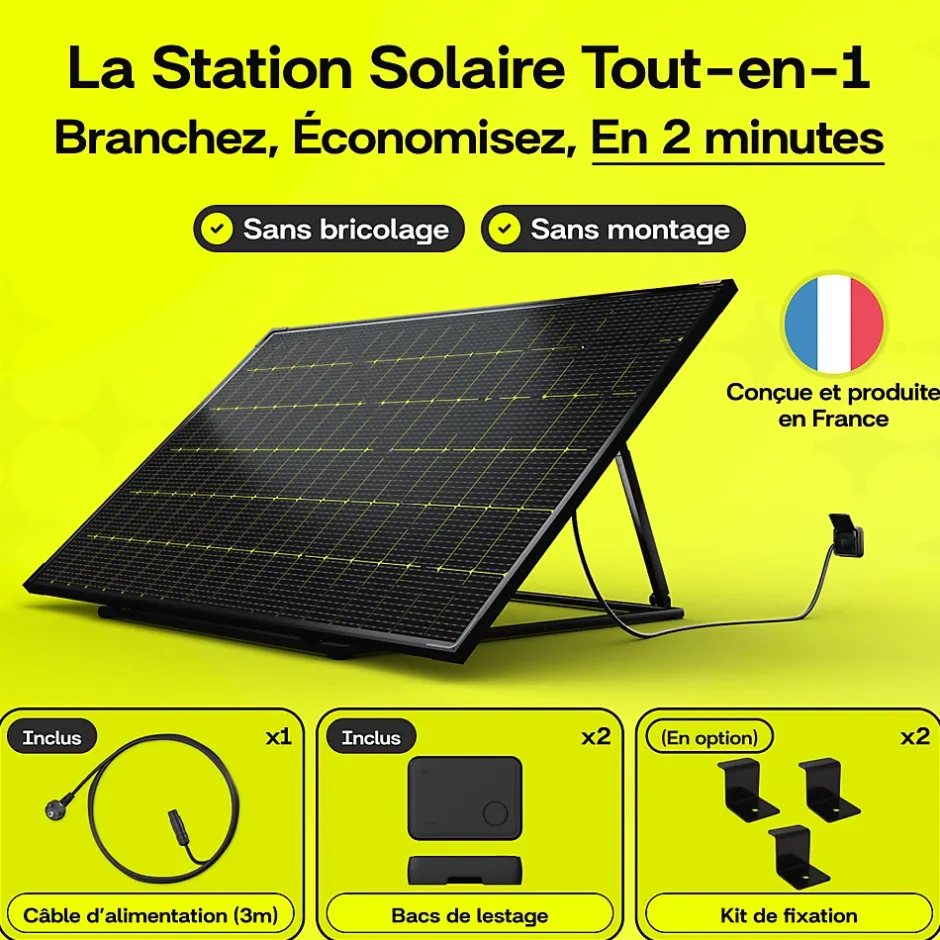 PLAY2, Kit 2 panneaux solaires complet 920W bifacial, 2 Stations solaire livrées assemblées, Installation sol ou mur^Sunology Discount