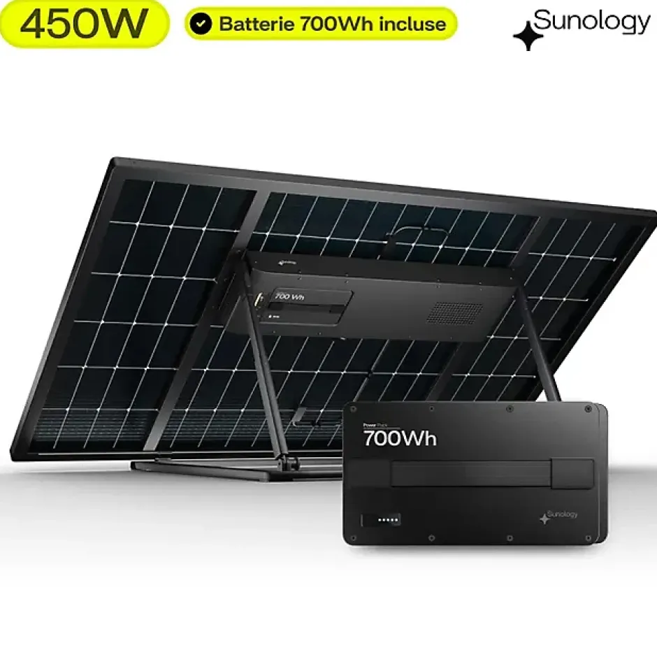 PLAY Max, Panneau solaire 450W bifacial avec batterie hybride & modulaire 700Wh, Station solaire livrée assemblée-Sunology