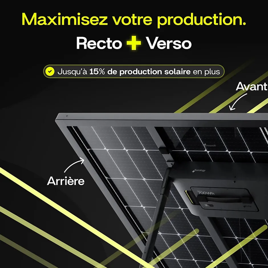 PLAY Max, Panneau solaire 450W bifacial avec batterie hybride & modulaire 700Wh, Station solaire livrée assemblée-Sunology