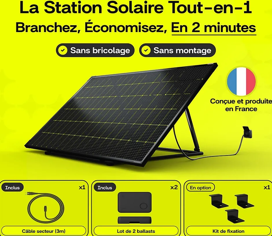 PLAY2, Panneau solaire complet 460W bifacial, Station solaire livrée assemblée, Installation sol ou mur-Sunology