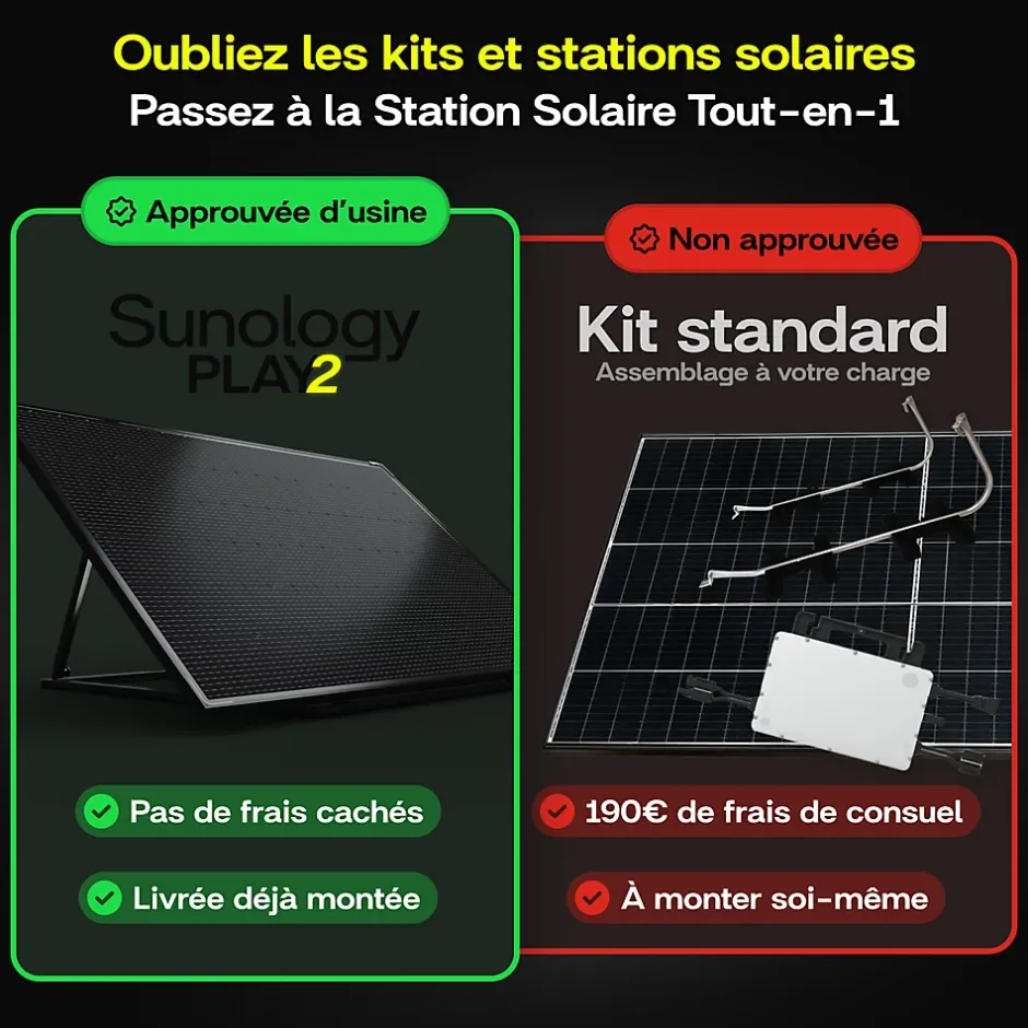 PLAY2, Panneau solaire complet 460W bifacial, Station solaire livrée assemblée, Installation sol ou mur-Sunology