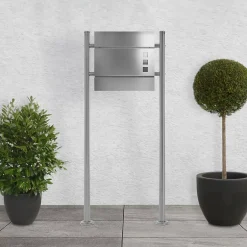 Support de boîte aux lettres acier inoxydable argent support modern 55x120x9 cm-Ml-Design Best