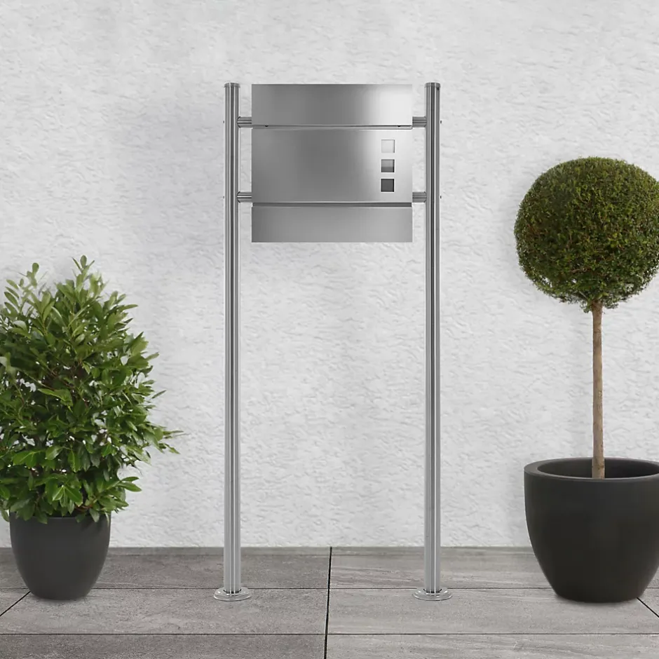 Support de boîte aux lettres acier inoxydable argent support modern 55x120x9 cm-Ml-Design Best