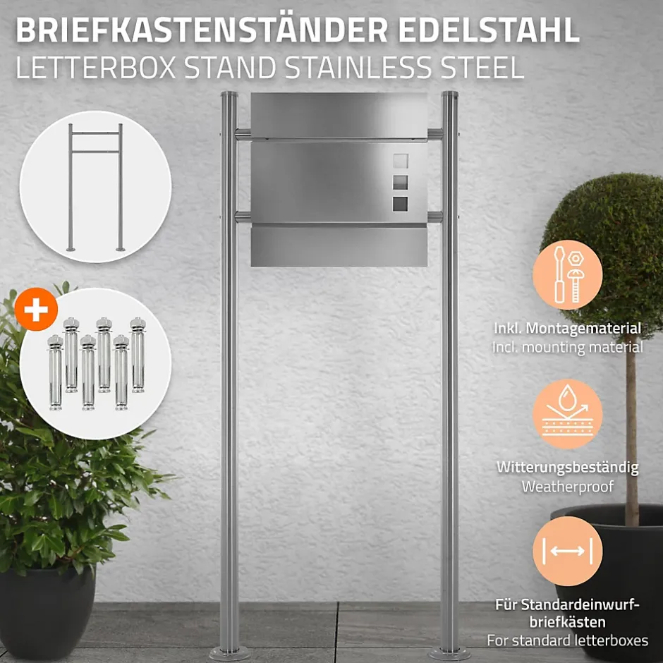 Support de boîte aux lettres acier inoxydable argent support modern 55x120x9 cm-Ml-Design Best